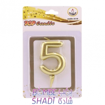 5 metallic birthday candles, code 310, matching colors