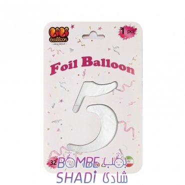 Foil balloon number 5, silver, 32 inches, Lee Lee Ballon