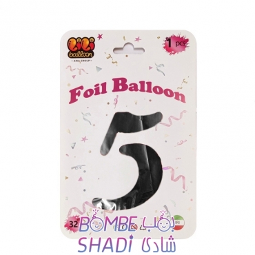 Foil balloon number 5, black, 32 inches, Li Li Balon